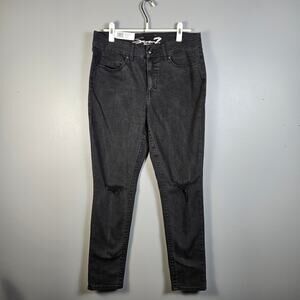 Seven7 Women's Tummy Less High Rise Skinny Jeans Slimming Distressed Black Sz 12